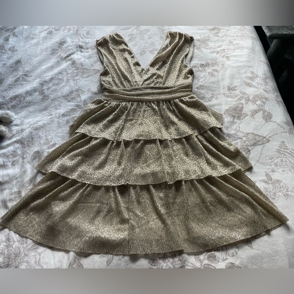 Lilly Pulitzer Faye Metallic Gold Ruffle Mini Dress XS Preppy Cocktail Formal - Picture 4 of 11